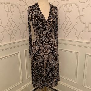 INC Black & White DVF Style Wrap Knee Length Dress